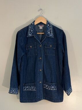 Vintage Softspots Embroidered Denim Barn Chore Jacket Western Cottagecore